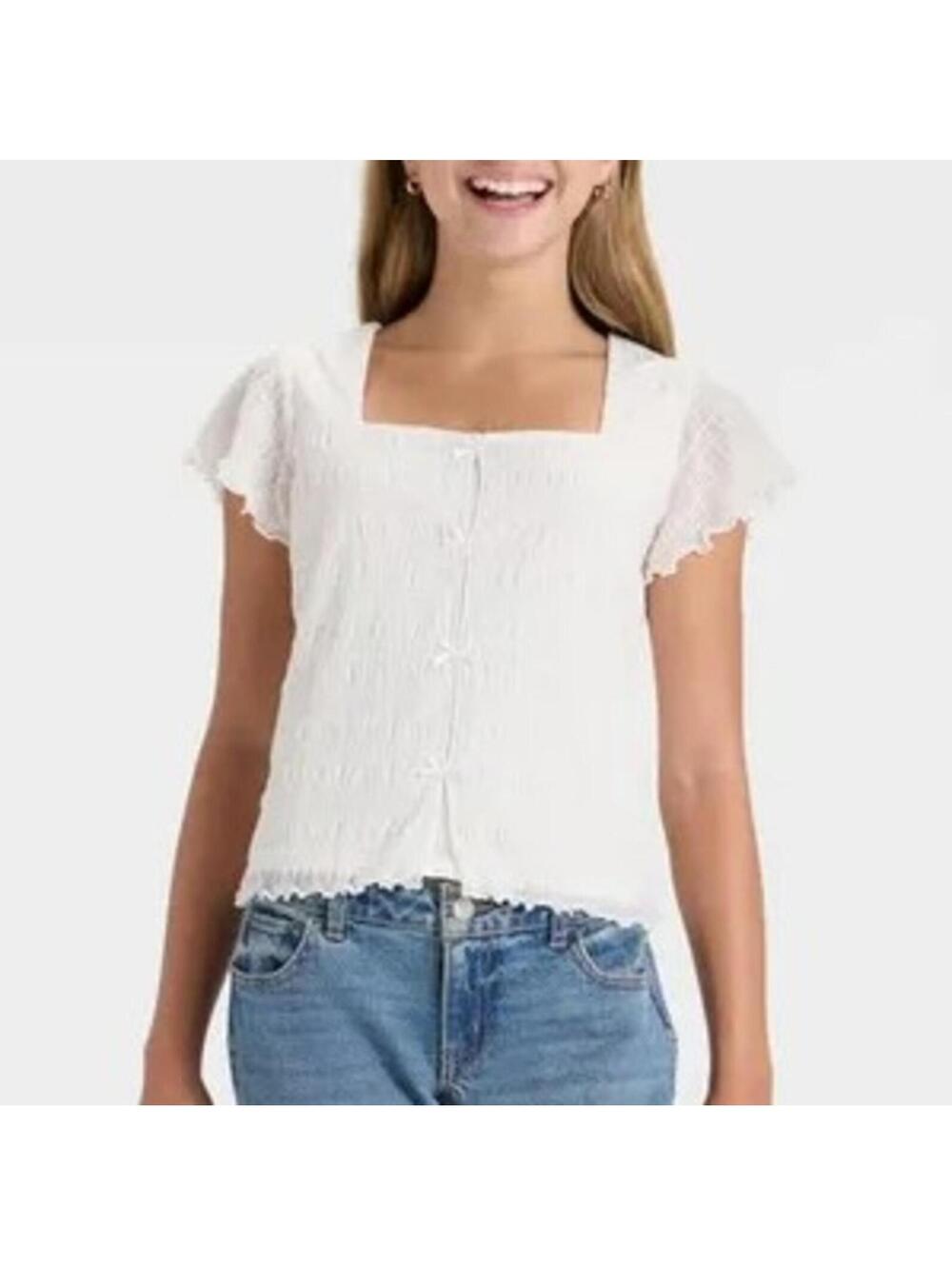 The Art Class Girls Textured Off White Short Sleeve Shirt, XL (14)